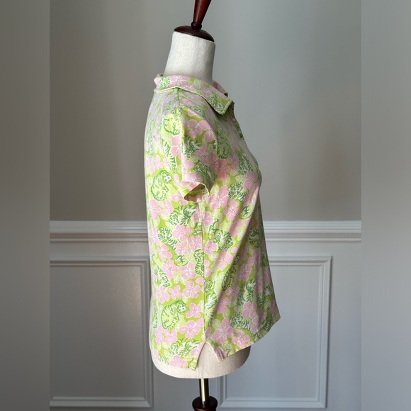 Lilly Pulitzer Vintage Tiger and Pink Flower Print Polo Shirt size L - Picture 2 of 10